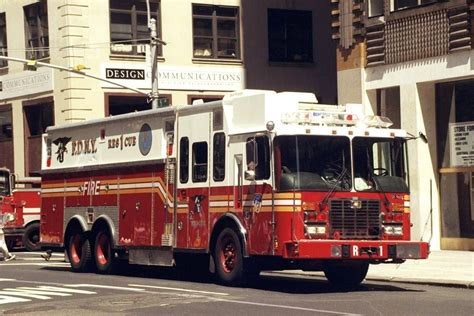 This FDNY Rescue One fire truck from an unknown date sits at 29th Street Firefighter Gear ...