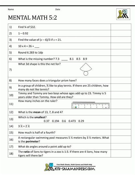 Printable Multiplication Sheets 5Th Grade | Printable 5Th Grade Math Worksheets With Answer Key ...