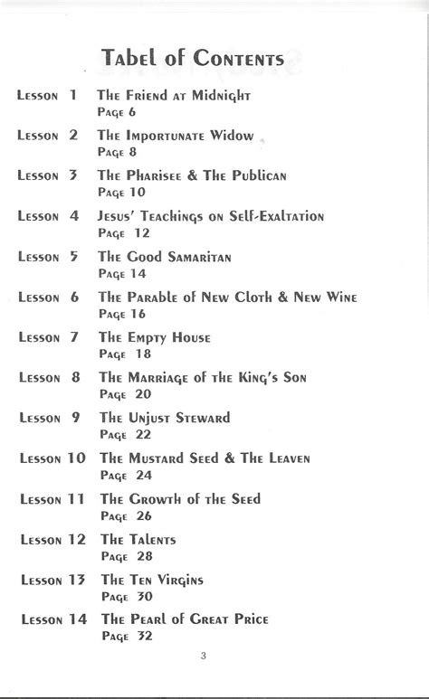 Printable List Of Jesus Parables