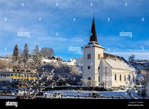 Birkeland church, at Nesttun town, outside city of Bergen, Norway Stock Photo - Alamy