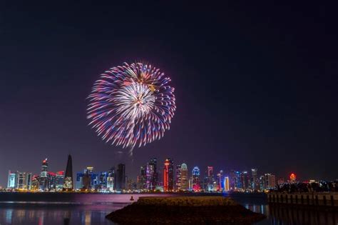 Premium Photo | Fireworks in the doha corniche doha qatar