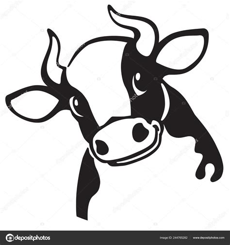 Cartoon Head Cow Black White Icon Logo Emblem Vector Illustration — Stock Vector © insima #244765282