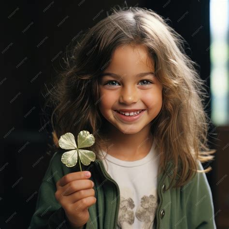 Premium AI Image | girl with a four leaf clover