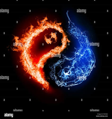 Symbol of yin and yang of the dark background in the form of fire and ...