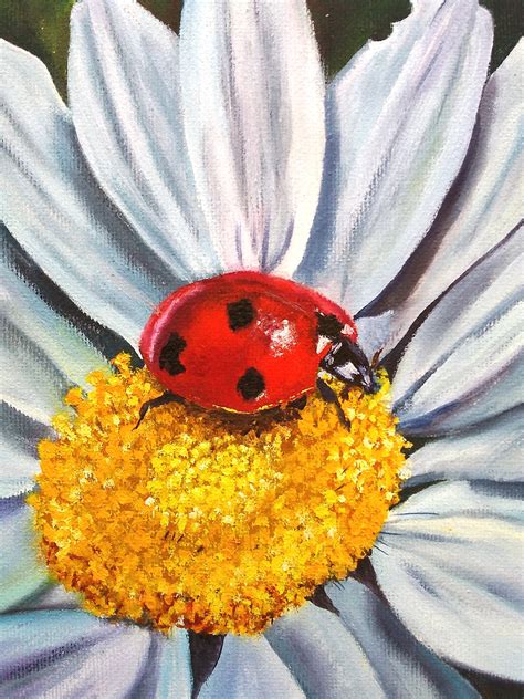 Ladybug Painting Original art Daisy Wall Art Small Work of Art | Etsy