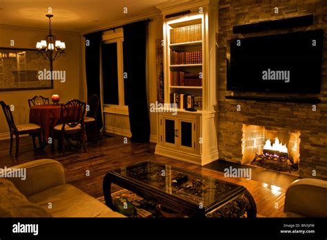 Living room and dining room with dimly lit lights Stock Photo: 30242461 ...