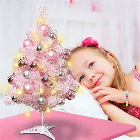 Ikohbadg Small Pink Christmas Tree, 24 Inch Tabletop Mini Artificial ...