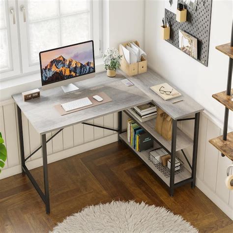 Bestier 47 in. Small L-Shaped Computer Desk with Storage Shelves Light ...