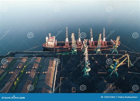 Cargo Ship in the Port Aerial View from Drone Stock Photo - Image of logistics, embankment ...