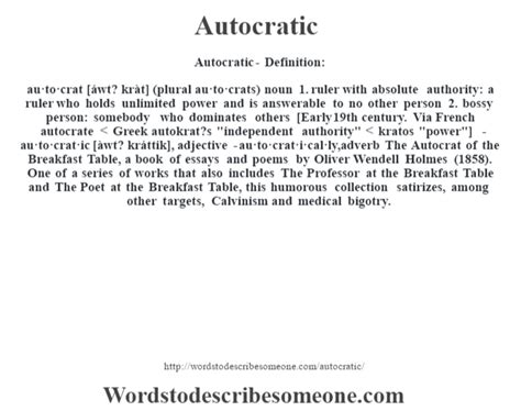 Autocratic definition | Autocratic meaning - words to describe someone