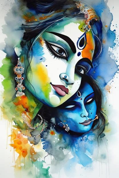 Premium AI Image | Radha krishna watercolor awesome playful art