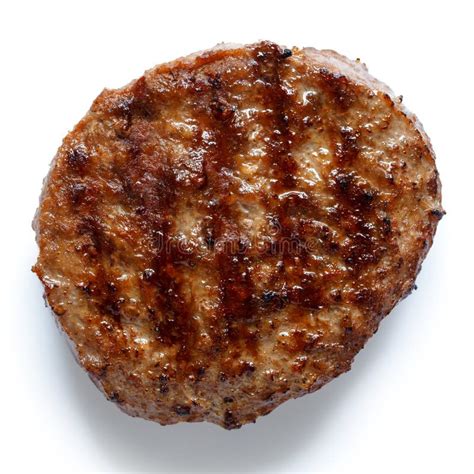 Single Grilled Hamburger Patty on White from Above. Stock Image - Image ...