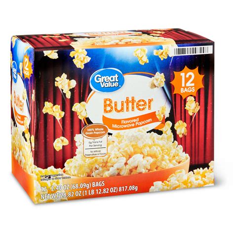 Great Value Butter Flavored Microwave Popcorn, 12 Count - Walmart.com ...