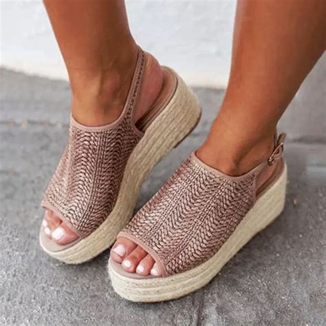 Oeak Summer Women Hemp Sandals Fashion Female Beach Shoes Heels Shoes Comfortable Platform Shoes ...