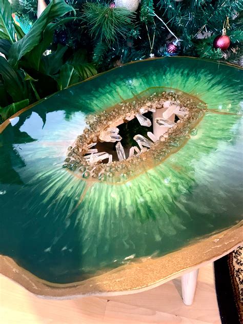 Set of Green Gold Geode Resin Natiral Quartz Stones Wall Artwork ...