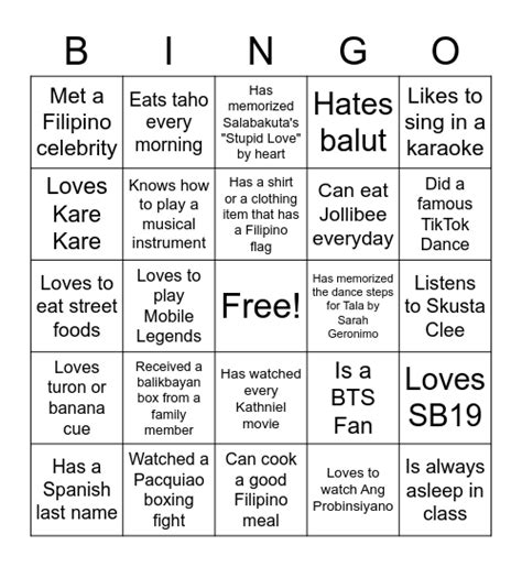 Ultimate Filipino Human Bingo Card