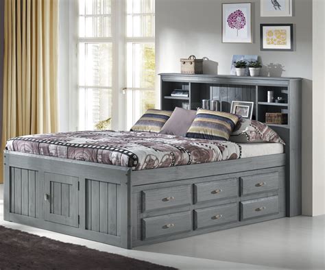 American Furniture Classics Solid Pine Full Captains Bookcase Bed with 12 drawers in Charcoal ...