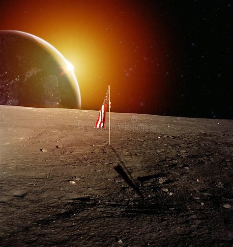 USA flag on Moon stock photo. Image of fantasy, cosmonaut - 137832762