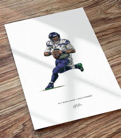 Russell Wilson Seattle Seahawks Art Illustrated Print Poster, Russell Wilson Poster, Gift for ...