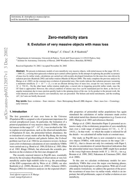 (PDF) Zero-metallicity stars II. Evolution of very massive objects with mass loss