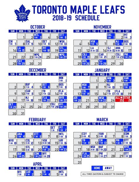 Toronto Maple Leafs 2018-19 Printable Schedule : r/leafs