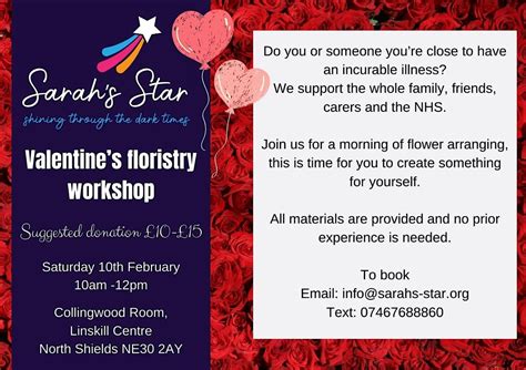 Valentines floristry workshop, Collingwood Room, Linskill Centre, North Shields, February 10 ...