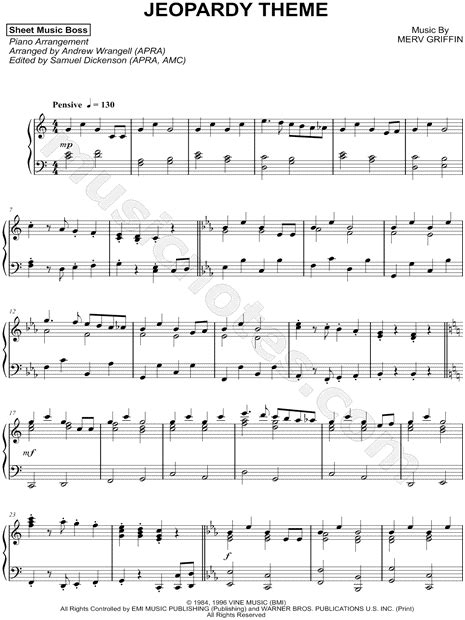 Jeopardy Theme From 'Jeopardy' Sheet Music (Easy Piano) (Piano Solo) In ...