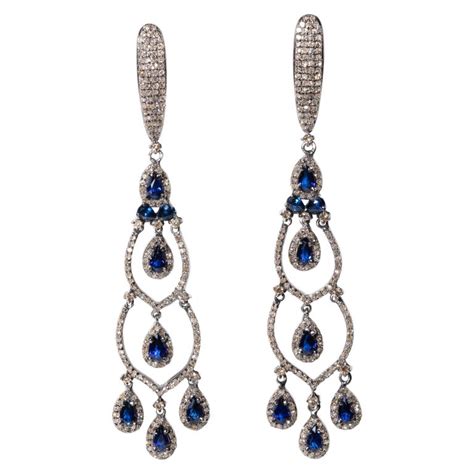 Blue Sapphire and Diamond Chandelier Earrings For Sale at 1stdibs