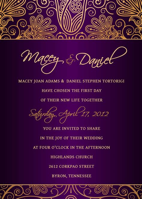 dramatic invitation | Gold wedding invitations, Purple and gold wedding, Wedding invitation ...