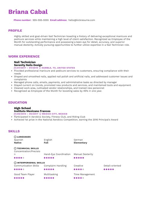 Nail Technician Resume Template