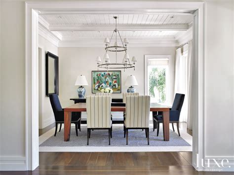 Transitional White Dining Room with Herringbone-Patterned Rug - Luxe ...