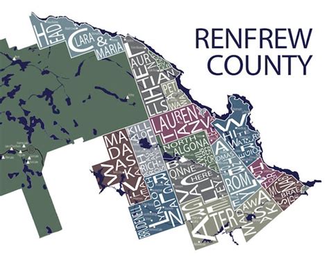 Typographic Map of Renfrew County Ottawa Valley Map - Etsy