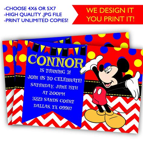 Mickey Mouse Birthday Invitations - Printable Mickey Birthday - Mickey Birthday on Storenvy