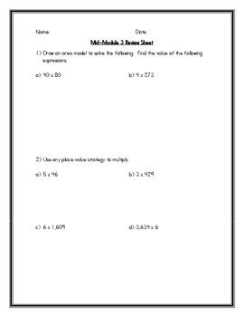 Mid-Module 3 Review Sheet - Grade 4 (Eureka Math / Engage NY) by J Singer