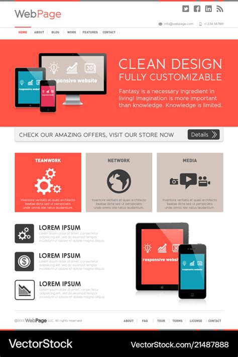 Front page web design template Royalty Free Vector Image