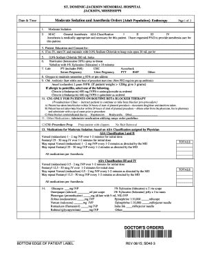 Fillable Online Moderate Sedation and Analgesia Orders Adult Population - Endoscopy Fax Email ...