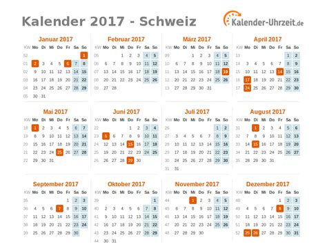 Feiertage 2017 Schweiz - Kalender & Übersicht