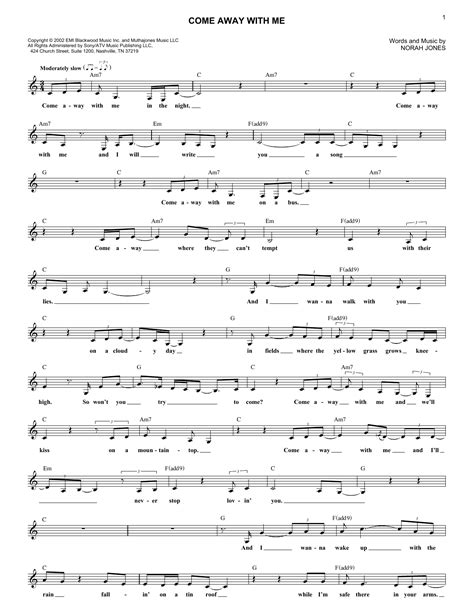 Norah Jones "Come Away With Me" Sheet Music Notes, Chords | Piano Download Pop 40222 PDF