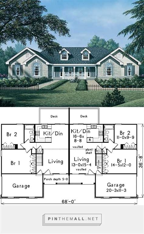 Cottage House Plans With Garage - Duplex With Side Garage And Roomy Entry Porch | George Morris