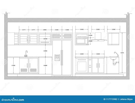 Kitchen Design Blueprint - Isolated Stock Illustration - Illustration ...