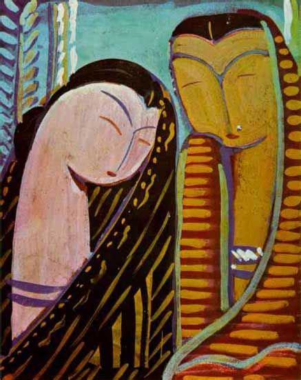 Bengali painter, Zainul Abedin [1914-1976] Two Faces Oil on canvas 11 ...