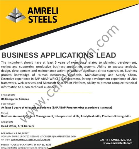 Amreli Steels Limited Jobs Business Applications Lead