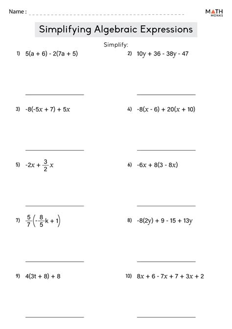 Simplifying Expressions Worksheets - Math Monks