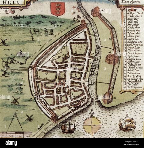 Old map of Hull, England, by John Speed, 1611 Stock Photo - Alamy