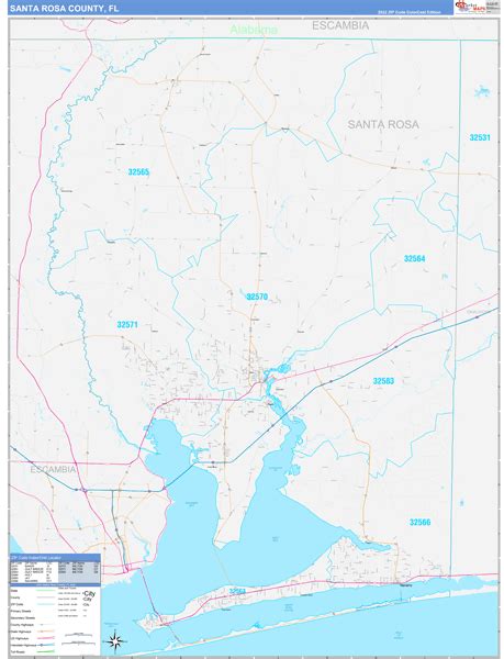 Santa Rosa County, FL Wall Map Color Cast Style by MarketMAPS - MapSales