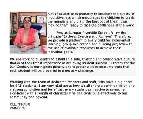 PRINCIPAL’S MESSAGE – BURNPUR RIVERSIDE SCHOOL CHITTARANJAN