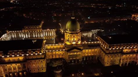 Aerial Night View Buda Castle Royal Stock Footage Video (100% Royalty ...