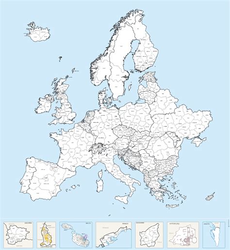 Europe countries regions named - vector map