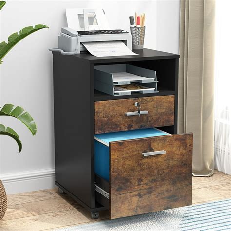 Tribesigns 2 Drawer Mobile File Cabinet with Lock, Wood Rustic Filing Cabinet for Letter Size ...