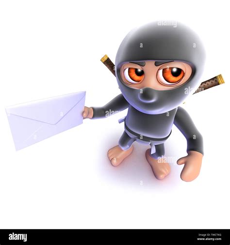 3d render of a funny cartoon ninja assassin holding a letter Stock ...